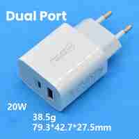 Incarcator Fast Charging QC 3.0, Flippy, Dual Port USB-A si USB-C cu Cap de Incarcare Standard European, 20 W, fara Cablu, Alb