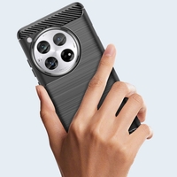 Husa de Protectie pentru OnePlus 12, Flippy, Protectie 360, din TPU cu element de Carbon, Anti Alunecare, 1.8 mm, Negru