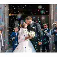 Tun de Confetti, Flippy, Best Wishes 11 x 4 cm, Model Buline din Hartie si Folie, Albastru