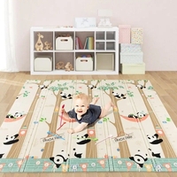Covoras pentru Copii, Flippy, cu 2 Fete, Model Panda/Party, din XPE+PE, Impermeabil, Antiderapant, Protectie Termica, +3 Luni, Pliabil, 180 x 200 x 1 cm, Multicolor