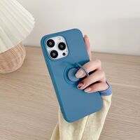 Husa protectie Flippy compatibila cu Apple iPhone 13 Mini Liquid Silicone Ring cu suport rotativ Albastru