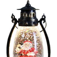 Decoratiune Luminoasa, Flippy, Felinar de Craciun, cu Lumina LED, Ornament Model Lampa cu Ulei Mos Craciun, cu Maner, 14x7x6 cm, Negru