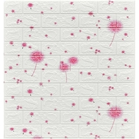 Set 10 Placi Tapet 3D, Flippy, 70 x 77 cm, Grosime 3 mm, din Polietilena, Tip Caramida, Model Papadie Roz, Suprafata acoperita 5.3 mp, Alb