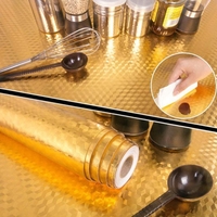 Autocolant de Bucatarie, Flippy, Autoadeziv, Impermeabil, Rezistent la Temperaturi Ridicate, din PVC, 60 x 100 cm, Model Cub 3D, Auriu