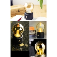 Lampa LED Decorativa sub forma de Bulb, Retro pentru interior, Negru/ Transparent, 5 V, 500 mA, ABS, Lumina Calda, Incarcare USB, Autonimie 12 Ore, Comutator Metalic, Flippy, 11x7x6 cm