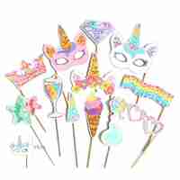 Set 12 Accesorii pentru Petrecere, Flippy, Props pentru Photo Corner, Tema Aniversare Copii, Multicolor