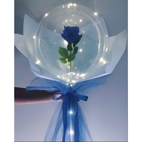 Set Trandafir in Balon LED cu Lumini, Flippy, Tip Buchet, Diametru 35 cm, Albastru