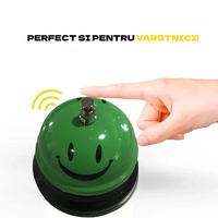 Clopotel Metalic Multifunctional, Flippy, Verde cu Imprimeu Smiley Face, 7.5x7.5x6.5 cm, Receptie, Restaurant, Cafenele