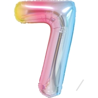 Balon din Folie Metalizata Gradient Flippy, Figurina Cifra, Tema Aniversare 100 cm, Ambalaj Individual, Pai inclus, Umflare cu Aer sau Heliu, Multicolor, Cifra 7
