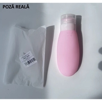 Recipient Portabil din Silicon Elegant de Voiaj, Sticla de Calatorie, Flippy, Potrivita pentru Lotiune, Sampon si Alte Lichide, Anti-scurgere, cu Posibilitate de Reumplere, Capacitate 90mL, 14cm, Roz