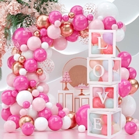 Set 4 Cutii pentru Baloane, Flippy, Model Scris Love, Tematica Iubire, Cuburi Decorative din Plastic, Accesorii pentru Petrecere, 30 x30 cm, Transparente Contur Alb
