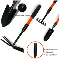 Set 4 Unelte de Gradina Flippy, Maner extensibil, pentru Plantare Prelucrare Sol si Ingrijire Plante, Material otel carbon, negru