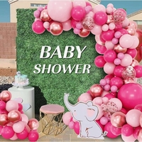 Set 126 Baloane din Latex, Flippy, Model Petrecere pentru Arcada, Baloane Party, 12 cm, 25 cm, 30 cm, 45 cm, Roz, Roz Pal, Gold