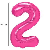 Balon din Folie Metalizata, Flippy, Figurina Cifra, Model 2, Tema Aniversare 100 cm, Ambalaj Individual, Pai Inclus, Umflare cu Aer sau Heliu, Roz