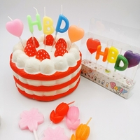 Set 5 Lumanari de Tort, Flippy, Model Inimi, Litere HBD, 1.8 x 2.7 cm, din Ceara, Multicolor