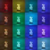Lampa LED decorativa, Flippy, 3D, Urs cu palarie, cu telecomanda, doua moduri de alimentare USB si baterii, 20 cm inaltime, din material acril si lumina multicolora, alb