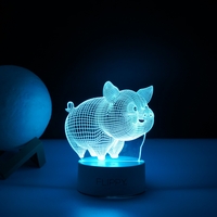 Lampa LED decorativa, Flippy, 3D, Porcusor Gras, din material acril si lumina multicolora, alb