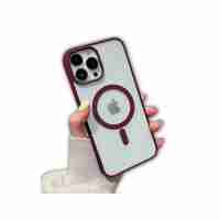 Husa MagSafe pentru Apple iPhone 14, Full Cover, Frosted Acrylic Color Big Hole, Magnetica, Incarcare Wireless, Flippy, Mov