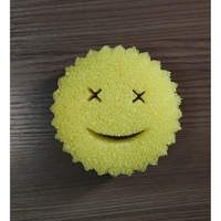 Burete de Vase, Flippy, Rotund, din Burete PU, Model Smiley Face, Doua Fete, 10 x 4 cm, Galben