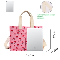 Geanta de Mana/Umar, Multifunctionala, Flippy, Inchidere cu Capsa, Imprimeu Cirese, Material Textil, 33.5 x 25 x 14.5 cm, Roz