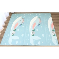 Covoras pentru Copii, Flippy, cu 2 Fete, Model Balene/Iepurasi, din XPE+PE, Impermeabil, Antiderapant, Protectie Termica, +3 Luni, Pliabil, 150 x 200 x 1.5 cm, Multicolor
