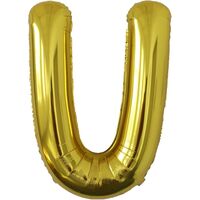 Balon Folie Metalizata Litera U, Flippy, 80 cm, Umflati cu Heliu sau Aer, Ambalaj Individual, Pai inclus, Auriu