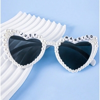 Ochelari Decorativi, Flippy, Model Just Married, cu Perle, pentru Nunta, din PC, 15.3 x 5.7 x 14.5 cm, Alb