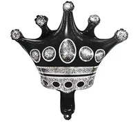 Balon din Folie Metalizata Flippy, Figurina Cifra si Coroana, Scris Happy Birthday, Tema Aniversare 100 cm, Ambalaj Individual, Pai inclus, Umflare cu Aer sau Heliu, Negru, Cifra 4