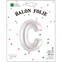 Balon Folie Metalizata Litera C, Flippy, 40 cm, Umflati cu Heliu sau Aer, Ambalaj Individual, Pai inclus, Argintiu