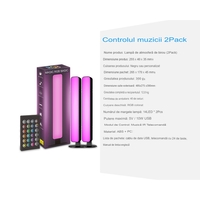 Set 2 Lampi de Birou, Flippy, RGB Colorat, 28 LED, Putere 5V, Telecomanda cu 24 de Taste, Cablu USB, Negru, 25.5x4x3.5cm