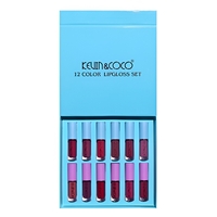 Set Rujuri de Buze, KEVIN & COCO, 12 Culori, 17x14.8x2.9 cm, Diferite Nuante, LipGloss, Albastru