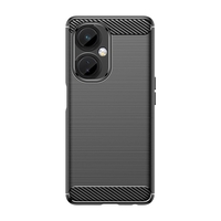 Husa Protectie pentru OnePlus Nord CE3 Lite, Flippy, din Silicon TPU Moale, Textura Periat, Anti Cadere, cu Element Carbon, Negru