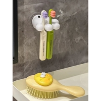 Suport de Baie, Flippy, Multifunctional, pentru Periute/Cabluri, din PVC, cu Ventuza, Model Manusa Mickey Mouse, 7 x 6.5 cm, Alb
