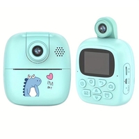 Camera Instantanee pentru Copii, Flippy, Camera Frontala + Selfie, cu Functie de Printare, Cablu USB-C, Bluetooth, Compatibil iOS/Android, Imprimare APP, Model Dino, Albastru