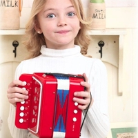 Acordeon Pentru Copii, Flippy, Acordeon Jucarie pentru Educatie Timpurie, 7 butoane 2 bass, Acordeon Instrument Muzical pentru Copii, 18 x 17 x 10 cm, Rosu