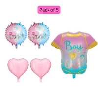 Baloane pentru GENDER REVEAL, Flippy, Model Petrecere, Set din 5 bucati, din folie de aluminiu, 55 x 61.5 cm Roz Albastru