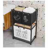 Cos de Rufe, Flippy, cu 2 Etaje, Flippy, 3 Cosuri, Cadru de Otel Inoxidabil, 97x28x57 cm, Negru