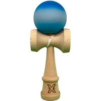 Jucarie Interactiva Kendama X Profesionala, Flippy, din Lemn cu Bila Cauciucata, 18 cm, Joc de Indemanare pentru Copii si Adulti, Gradient Albastru Alb