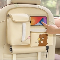 Geanta Multifunctionala de Depozitare, Flippy, pentru Bancheta din Spate a Masinii, Animat, Model Ursuleti, Scris Good Day, Suport Servetele si Telefon, 25x31 cm, Bej