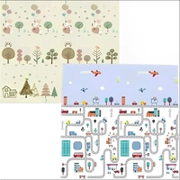 Covoras de Joaca pentru Copii Termic cu 2 Fete, Flippy, Model Vulpi si Pista de Masini, cu Spuma, Impermeabil, Antiderapant, 200cm x 160cm x 0.6cm