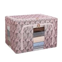 Cutie Depozitare, Flippy, 66L, din Material Textil, 50 x 40 x 33 cm, pentru Haine si Lenjerii, Model Bambus, Roz