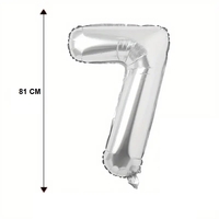 Balon din Folie Flippy, Cifra 7, 81 cm, Pentru Aer sau Heliu, Bulk, Argintiu