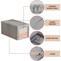 Cutie de Depozitare, Flippy, 49L, din In si Bumbac, Pliabila, Cadru din Otel, 47 x 35 x 30 cm, Albastru Fumuriu