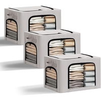 Cutie de Depozitare, Flippy, cu 3 Ferestre cu Fermoar Bidirectional, Cadru din Otel, Impermeabil, 38L, 42 x 30 x 30 cm, Gri