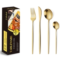 Tacamuri Portugheze, Flippy, Set din 24 de Piese din Otel Inoxidabil, 6 Cutie, 6 Furculite, 6 Linguri de Masa, 6 Linguri pentru Ceai, Auriu