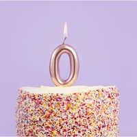 Lumanare de Tort, Flippy, Model Cifra 0, Party, 4.5 x 2.5 cm, din Parafina, Rose Gold