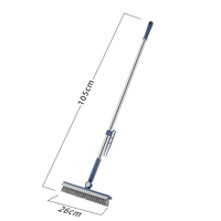 Perie de Curatare pentru Podele si Rosturi, Flippy, Lungime Maner 105 cm, Capat Pivotant 180 Grade, Peri din PP, Otel si Plastic, Cleste pentru Scame si Par Inclus, Albastru
