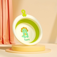Cada Pliabila pentru Baie pentru Copii, Flippy, Cadita pentru Bebelusi, Model Rotund cu Dinozaur, Verde, 30x30x3.7 cm, 4L