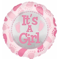 Balon din Folie Metalizata, Flippy, Figurina Rotunda, Model It's a Girl, Tema Gender Reveal, 45 cm, Ambalaj Individual, Pai Inclus, Umflare cu Aer sau Heliu, Roz