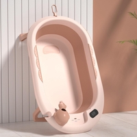 Cada de Baie, Flippy, pentru Copii 0 luni - 6 Ani, cu Termometru, Pliabila, Perna Suport Inclusa, din Plastic, 81.5 x 49 x 21.5 cm, Roz